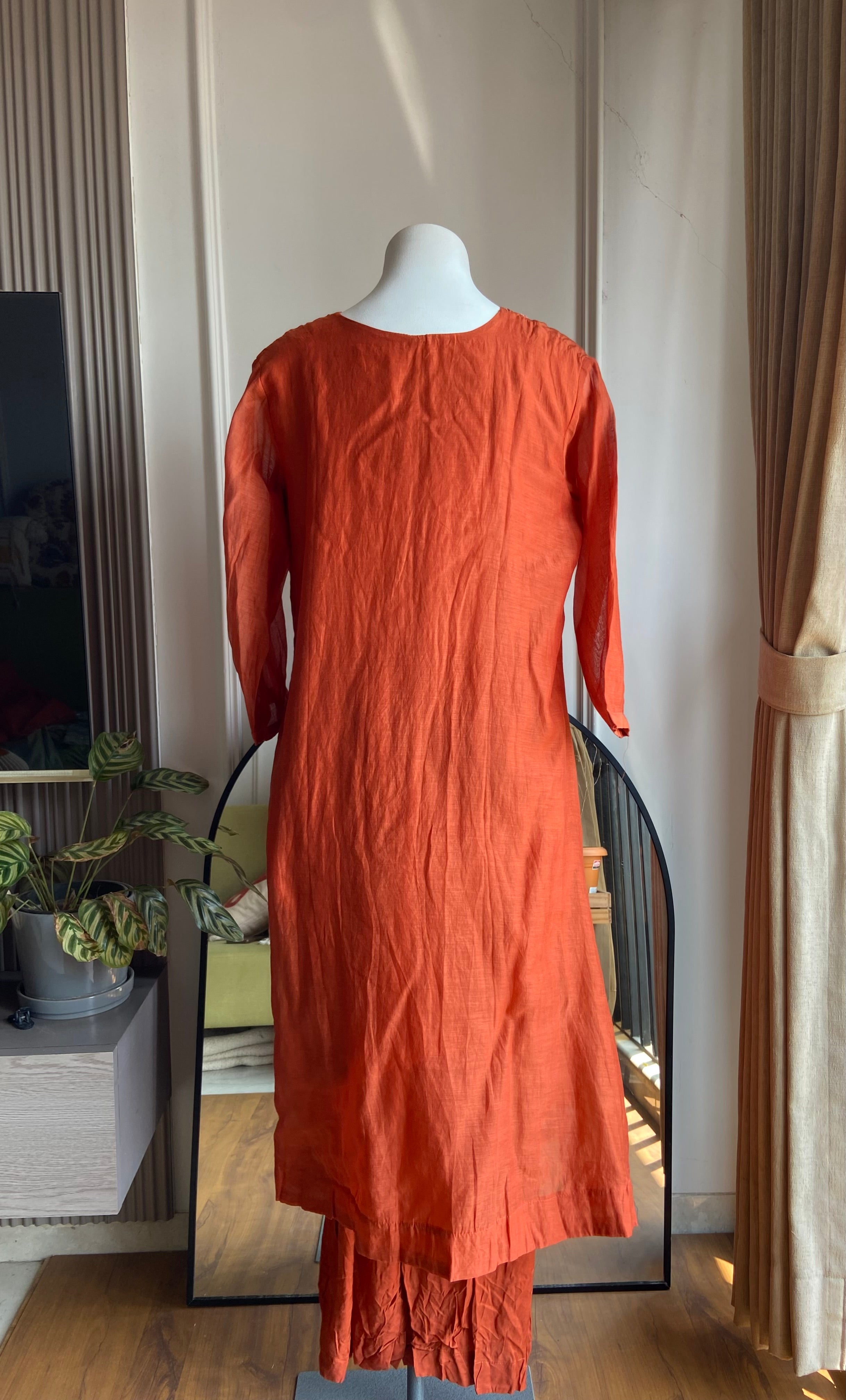 Mehek Aline Mul Chanderi Dress- Rust