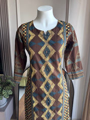Heer Chequered Cotton Dress-Brown