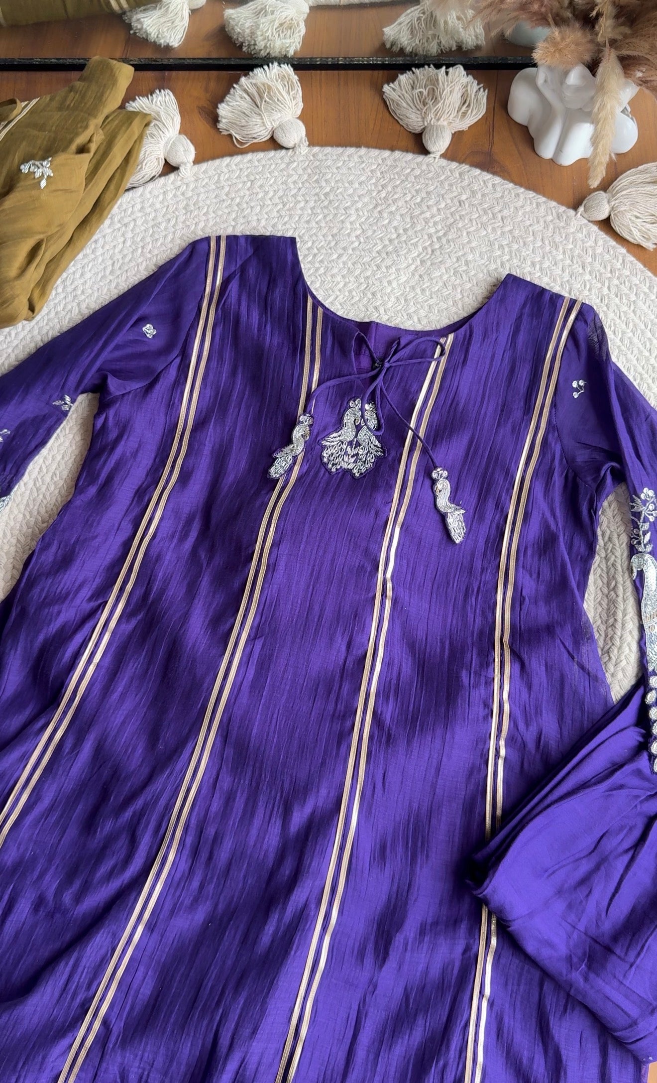 Sona Hand Work Mul Chanderi Dress- Purple (Make to order)