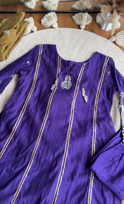 Sona Hand Work Mul Chanderi Dress- Purple (Make to order)