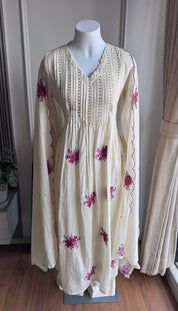 Jeevika embroidered mul cotton dress- White