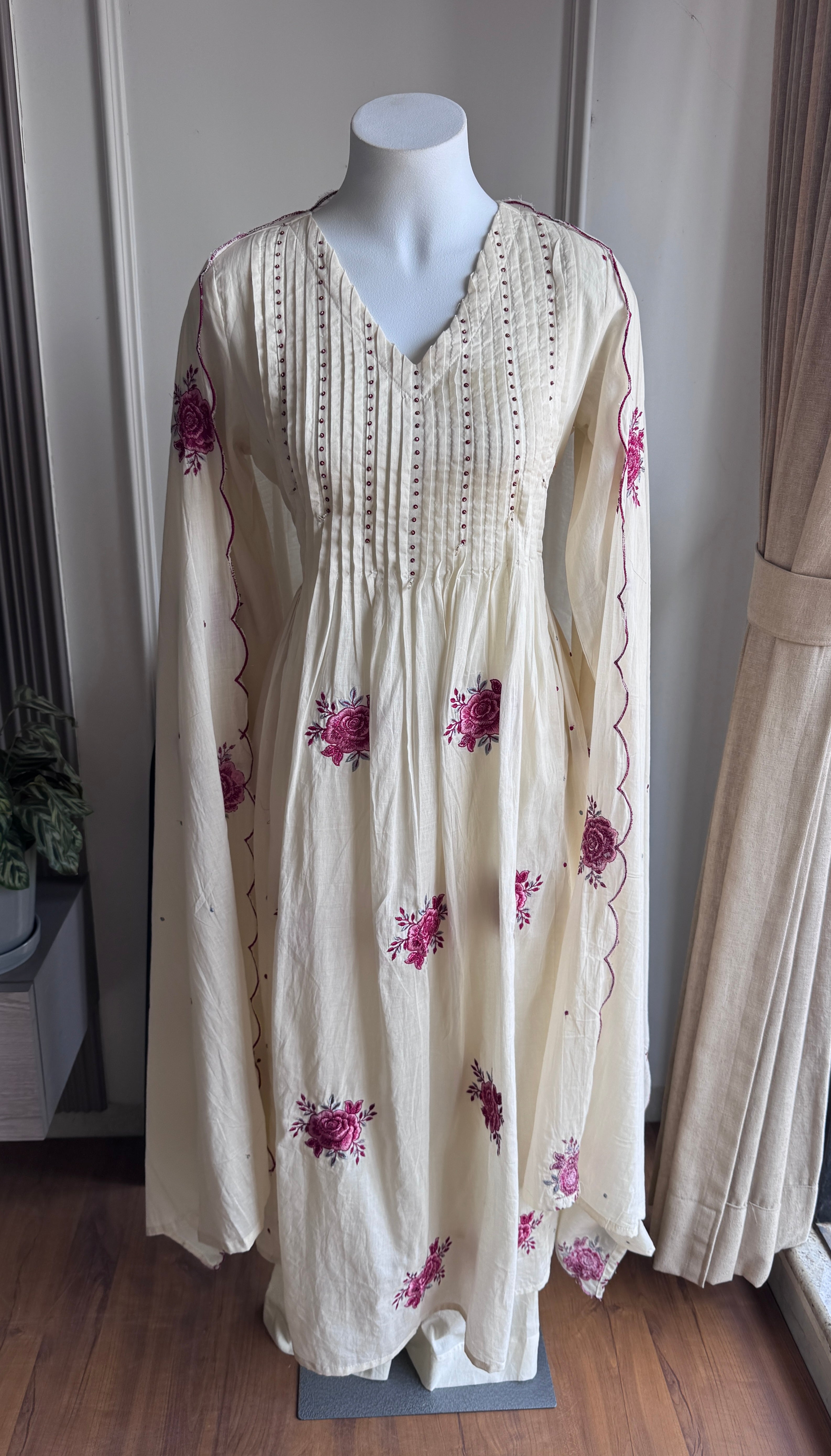 Jeevika embroidered mul cotton dress- White