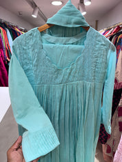 Kareena Scalloped Neck Anarkali Dress-sky blue