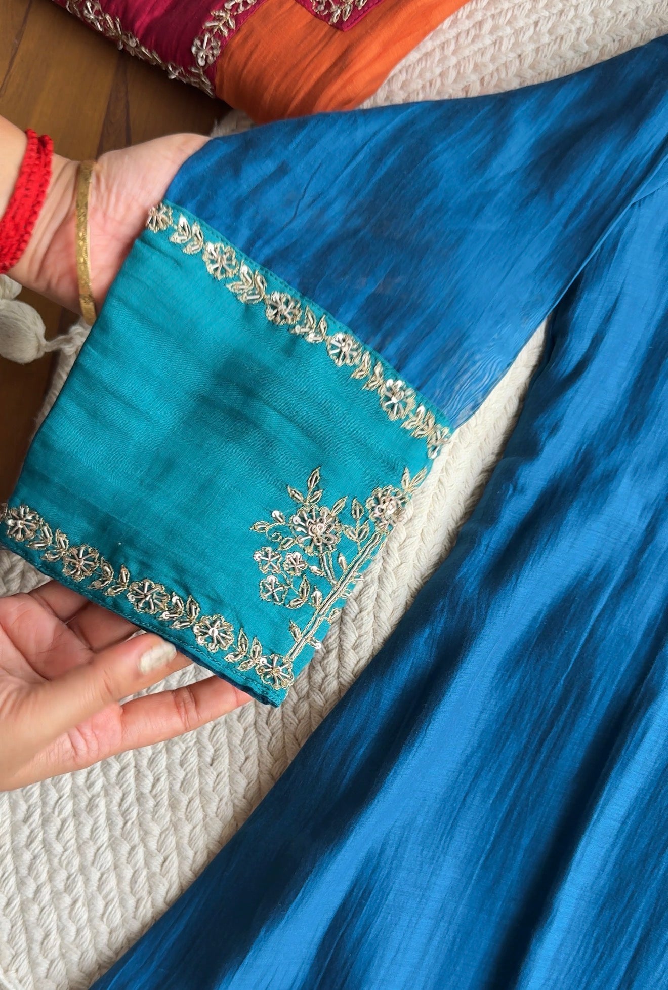 Sakshi Mul Chanderi Aline Dress- Blue