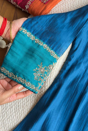 Sakshi Mul Chanderi Aline Dress- Blue