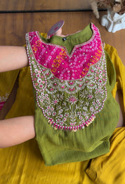 Veeral Bandhani Hand Work Aline Dress- Green