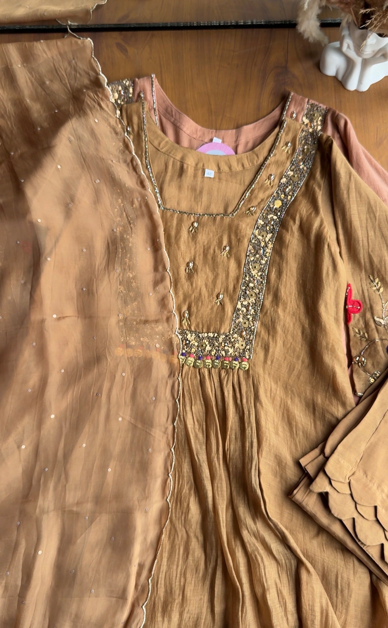 Janki Box Neck Handwork Dress-Golden