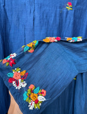 Parul Embroided Mul Chanderi Dress- Blue