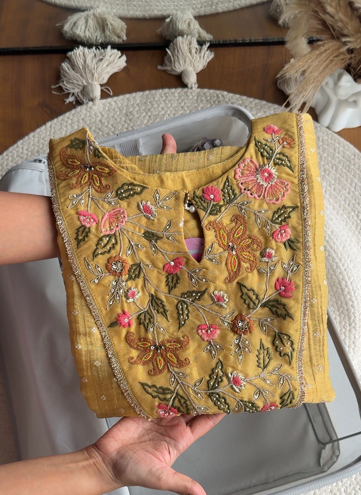 Handwork Tissue Dress- Yellow