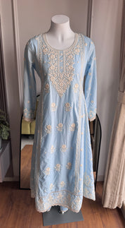 Dhani Lakhnowi Work Anarkali  Dress- Sky Blue