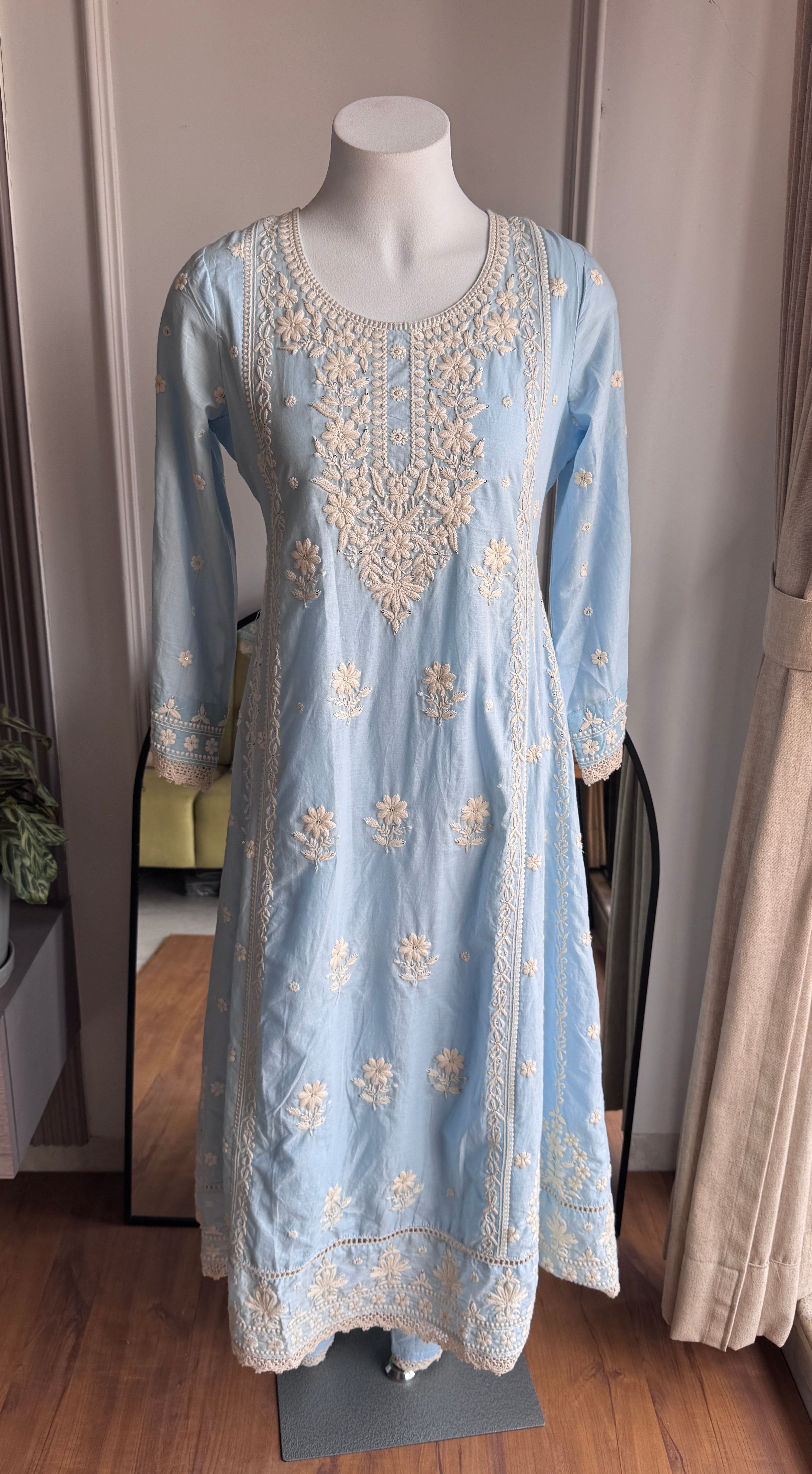 Dhani Lakhnowi Work Anarkali  Dress- Sky Blue