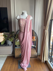 Baby pink corset Drape saree with designer hand embroidered