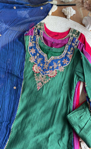 Moksha Mul Chanderi Handwork Dress- Green