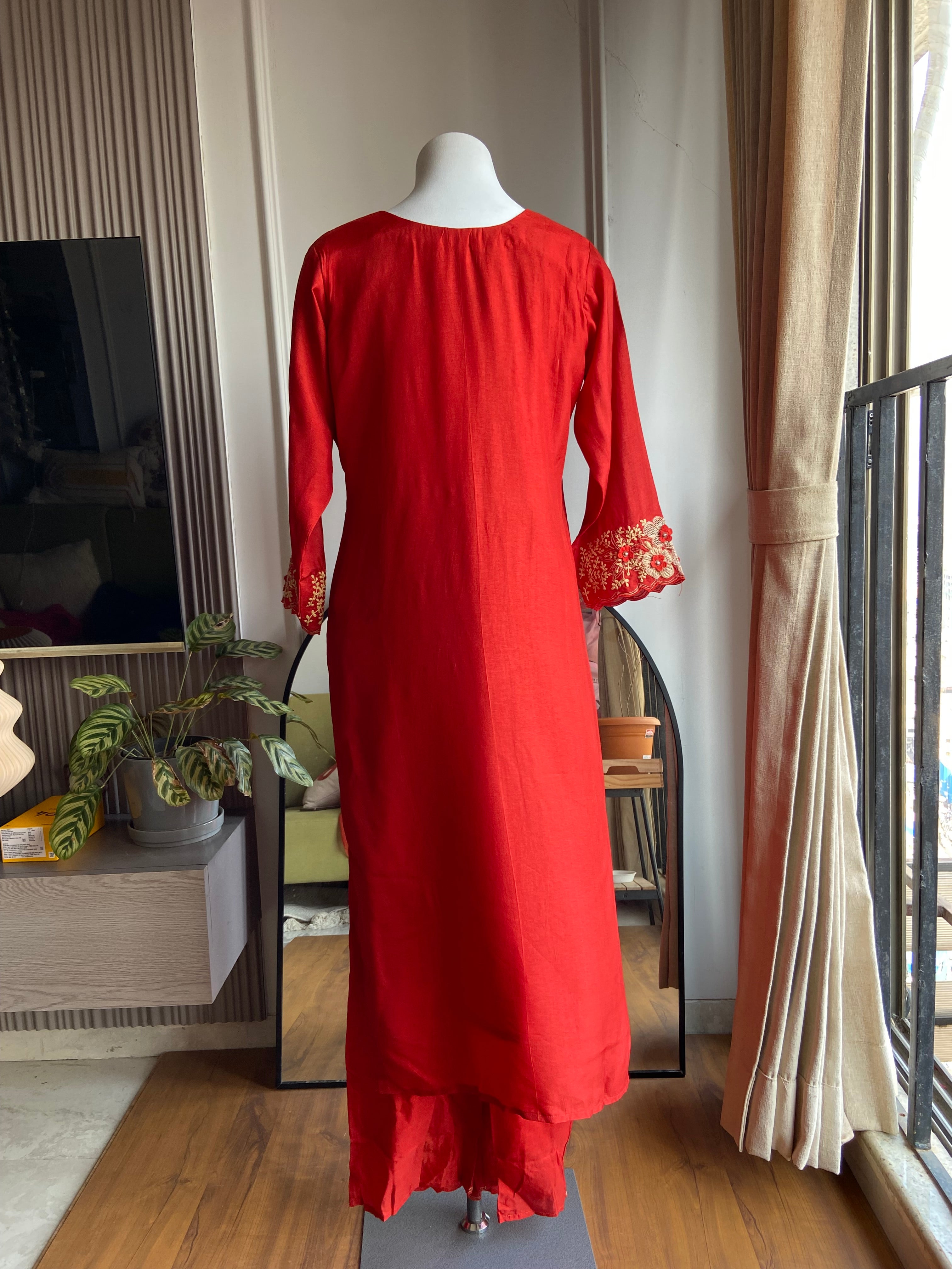 Parvi Patchwork Straight Cut Dress-Rust