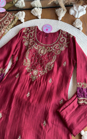 Shama Hand  Zardoshi Aline Dress- Maroon