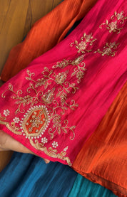 Neha Contrast Kali Handwork Anarkali Dress- Rust (Pre Order 12 Days)