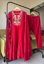 Rinki Handwork Mul Chanderi Dress- Red