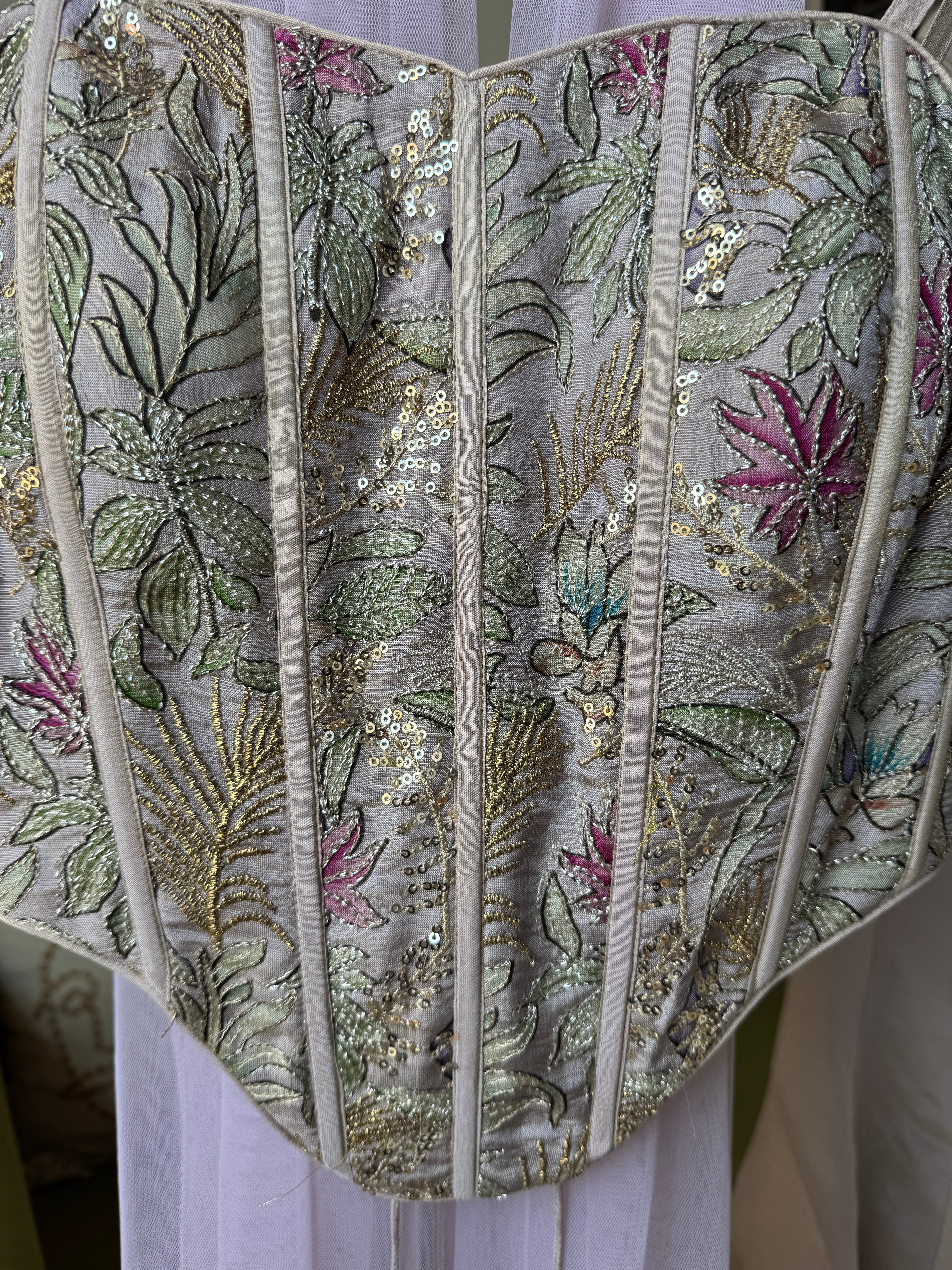 Pushti Corset Style Top With Bell Bottom Plazzo And Dupatta (Make to Order)