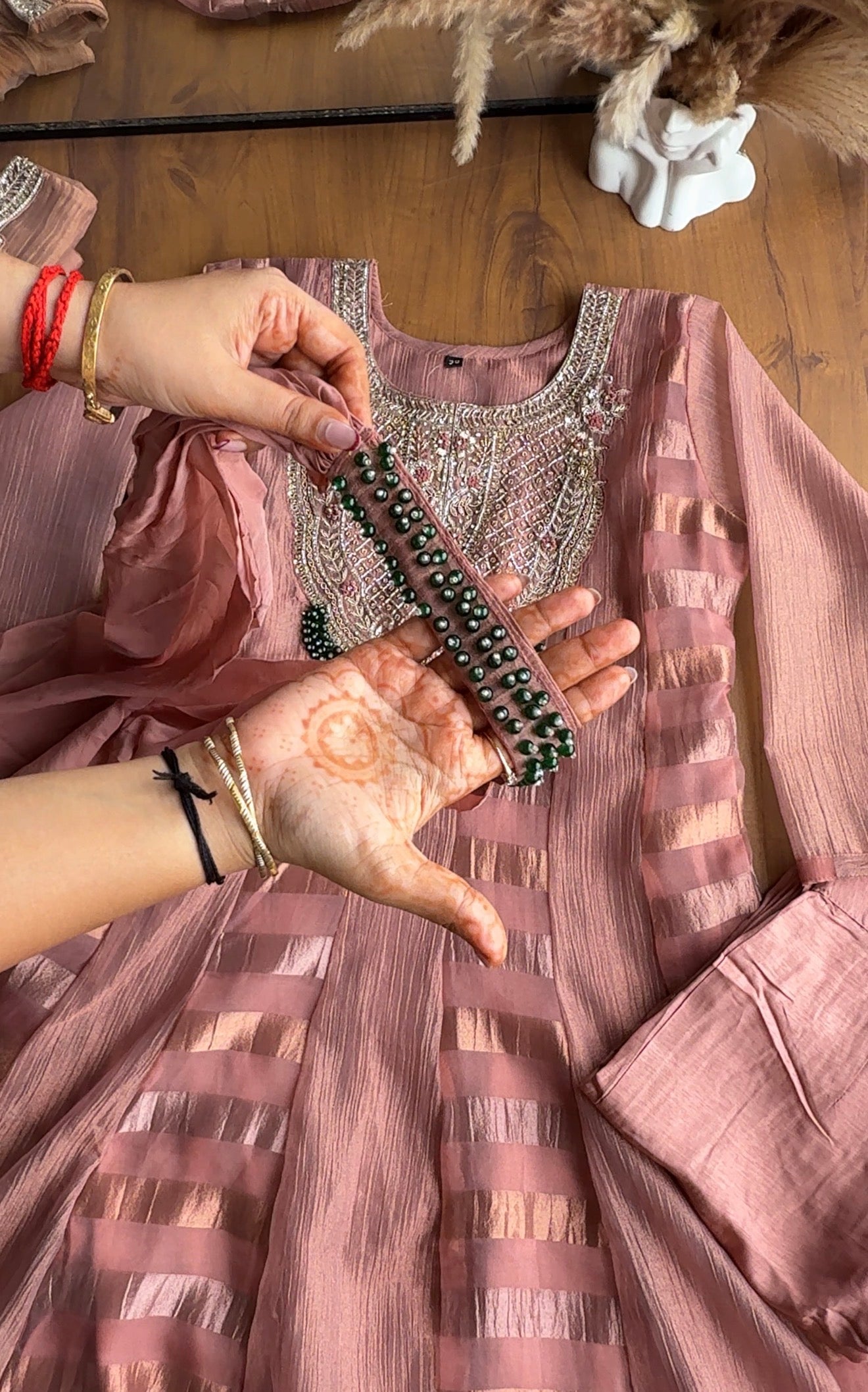 Mahi Emerald Yoke Tissue Dress-Dusty Pink