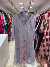 Apoorva Katha Work Mul Chanderi Dress- Dusty Lilac (Make to Order)