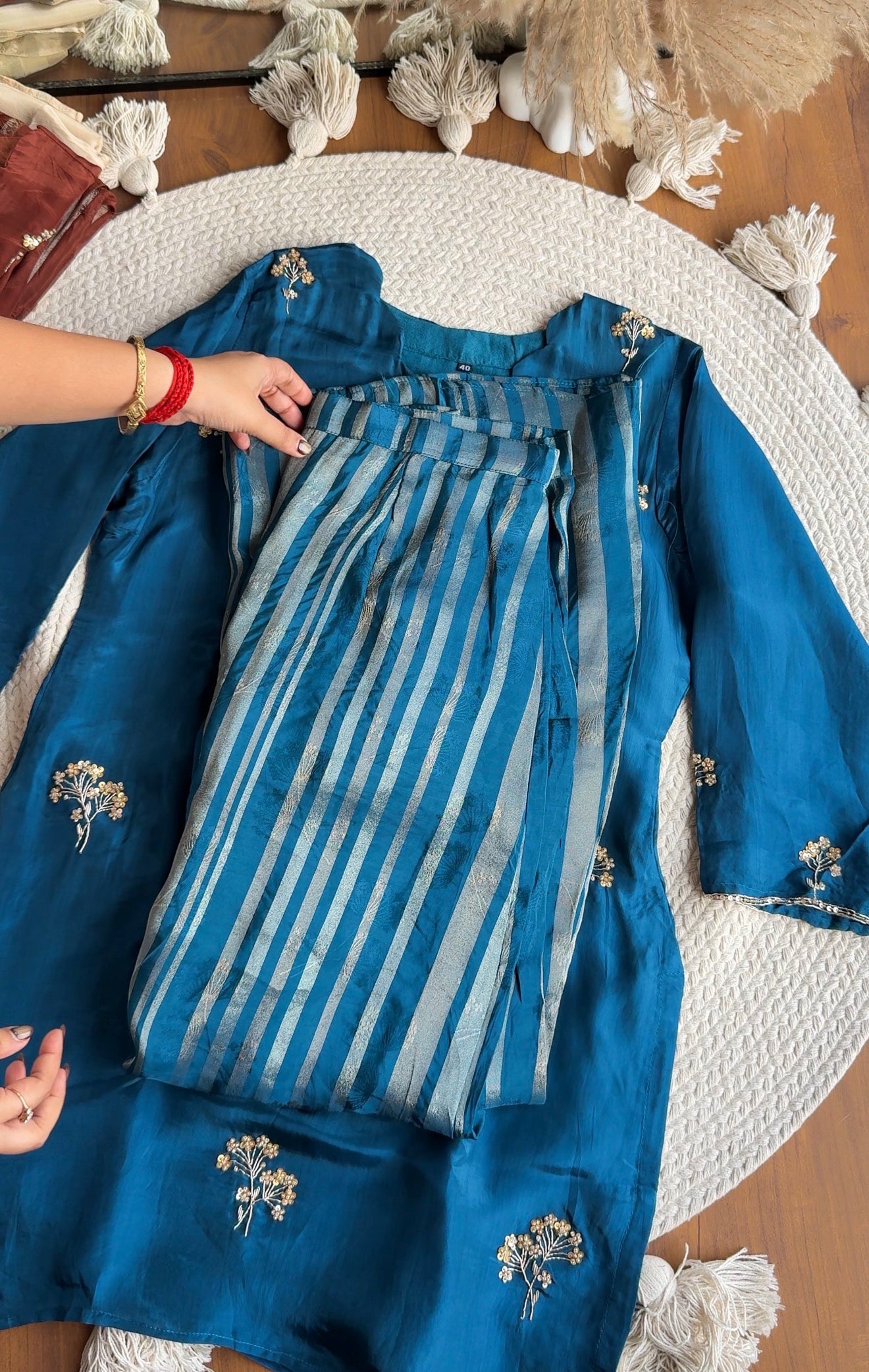 Dhun Short Kurta With Tissue Plazzo And Dupatta Dress-Blue