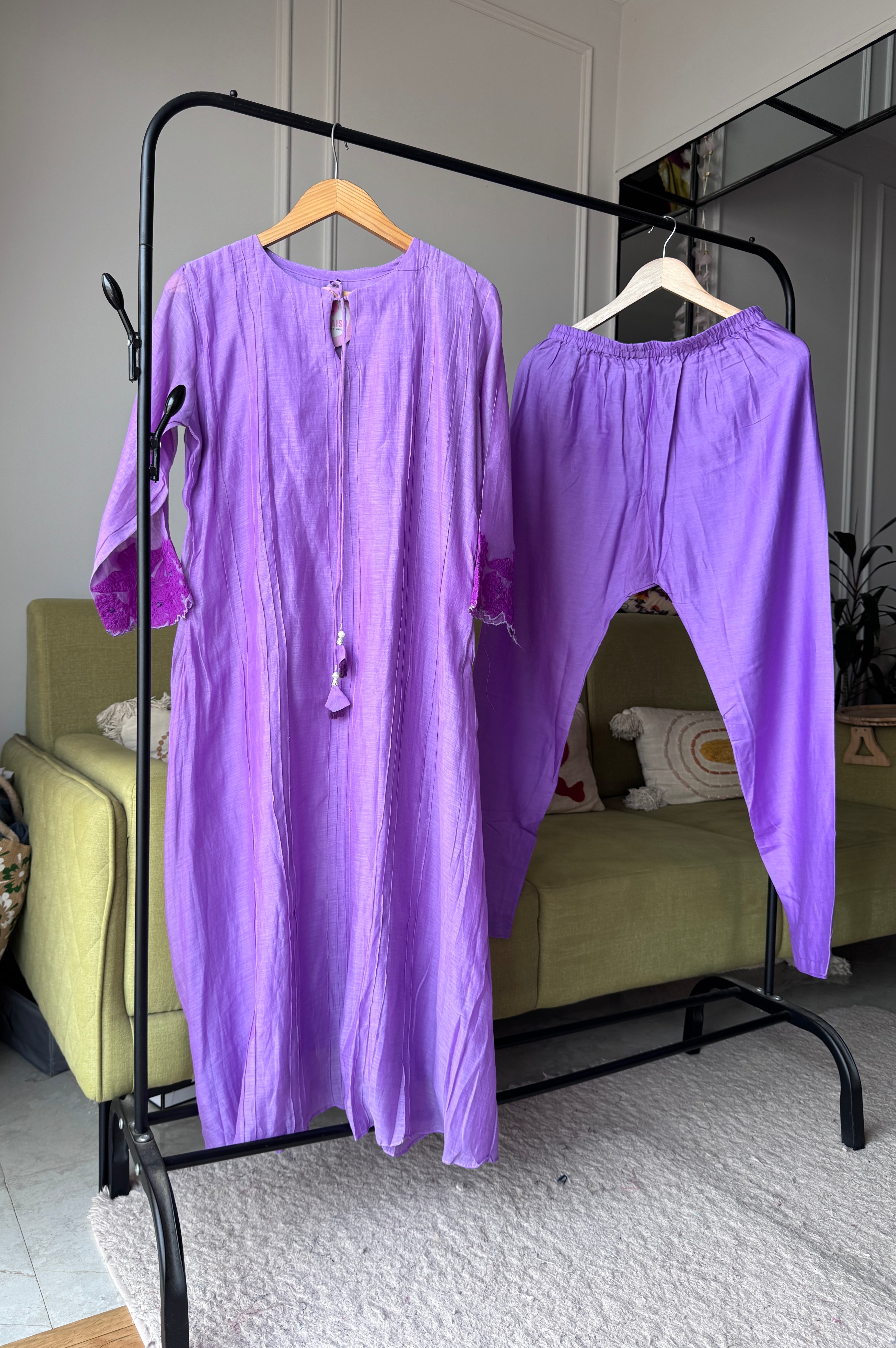 Chahat Embroided Cut Work Dress- Purple