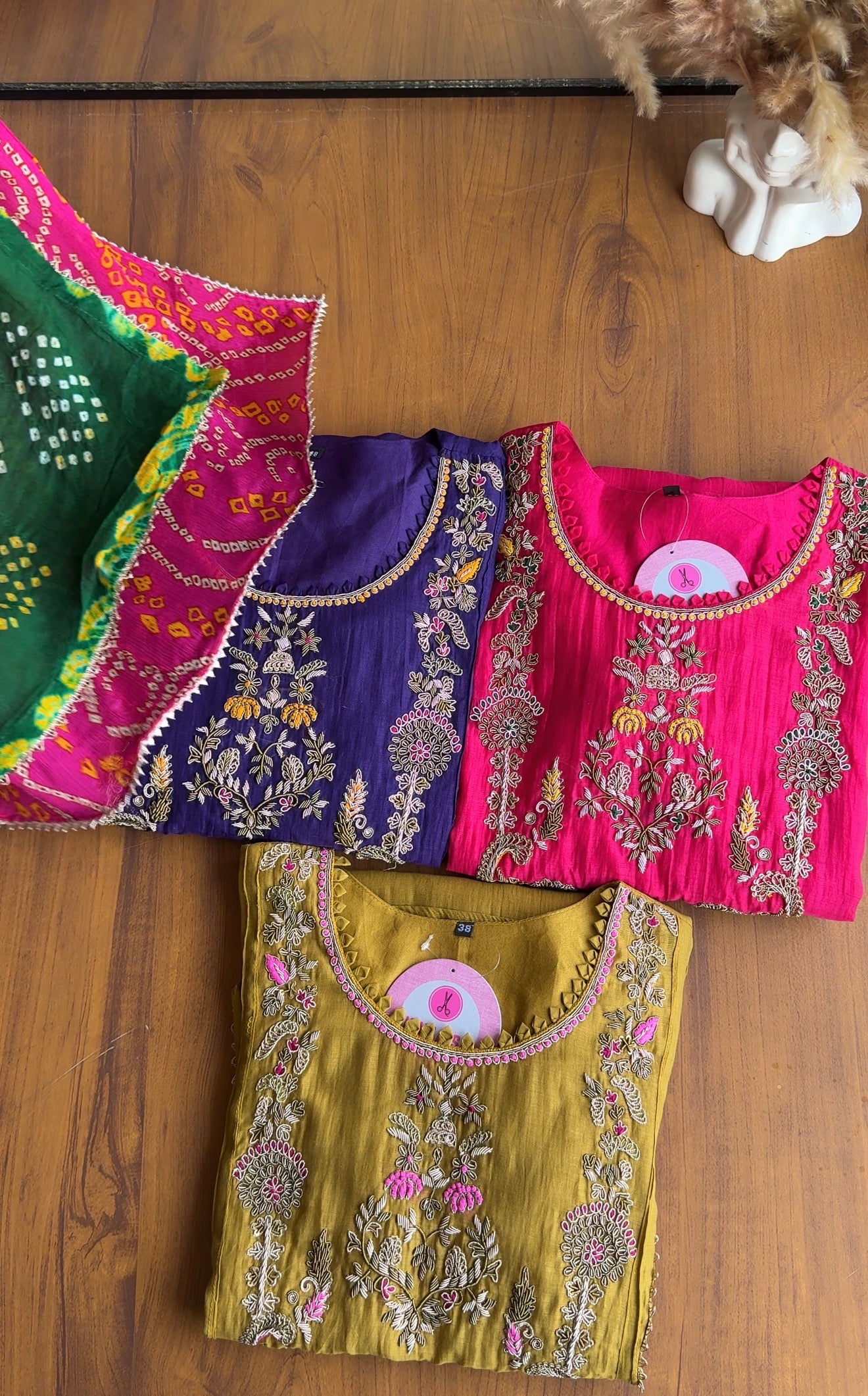 Tara Contrast Bandhej Dupatta Pure zardosi Dress-Purple