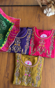 Tara Contrast Bandhej Dupatta Pure zardosi Dress-Purple