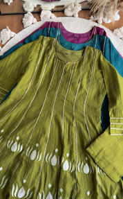 Surbhi Short Kurta Patchwork Applique Anarkali Dress- Green
