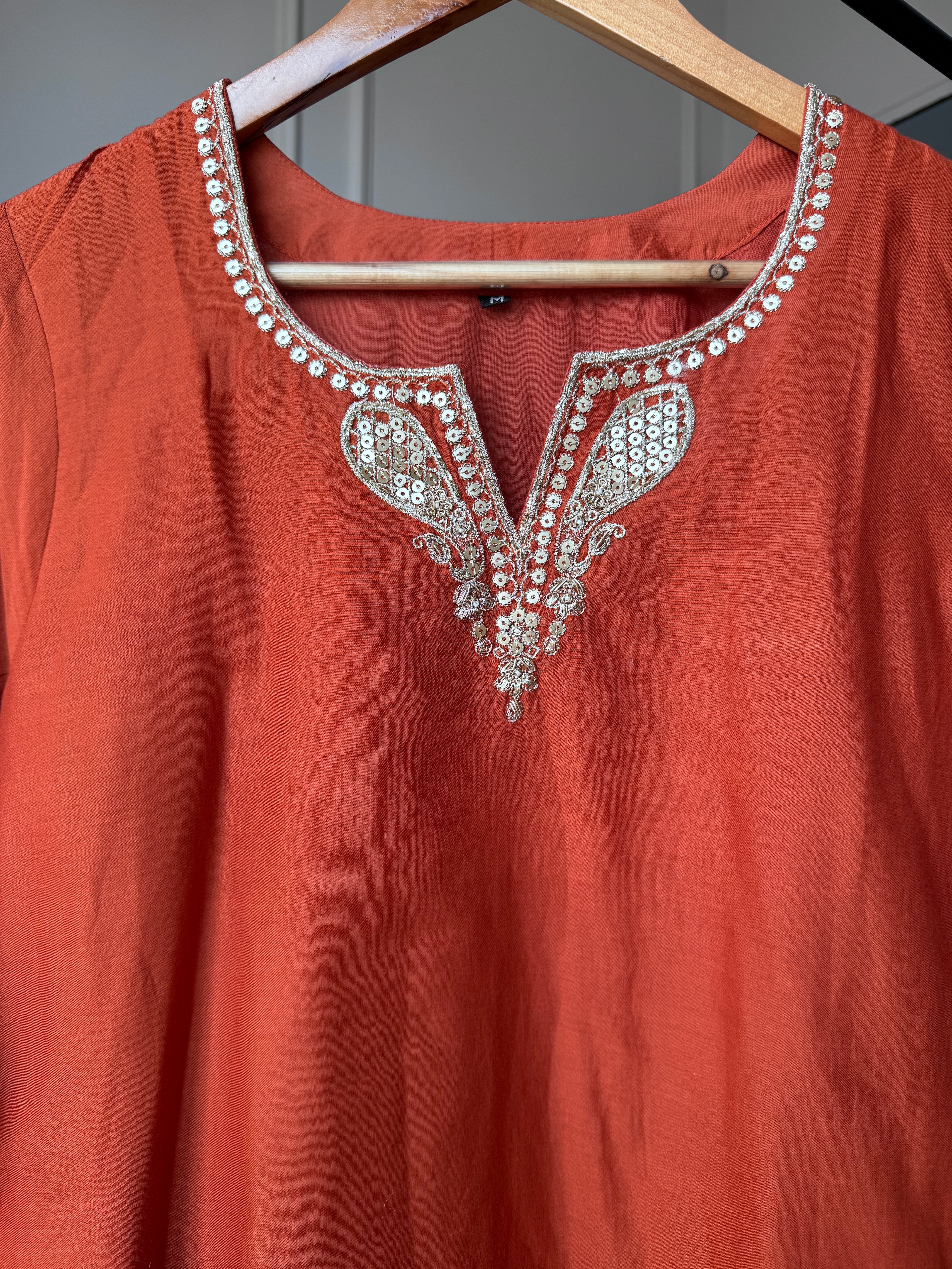 Priya Short Kurta Sharara Dress- Rust