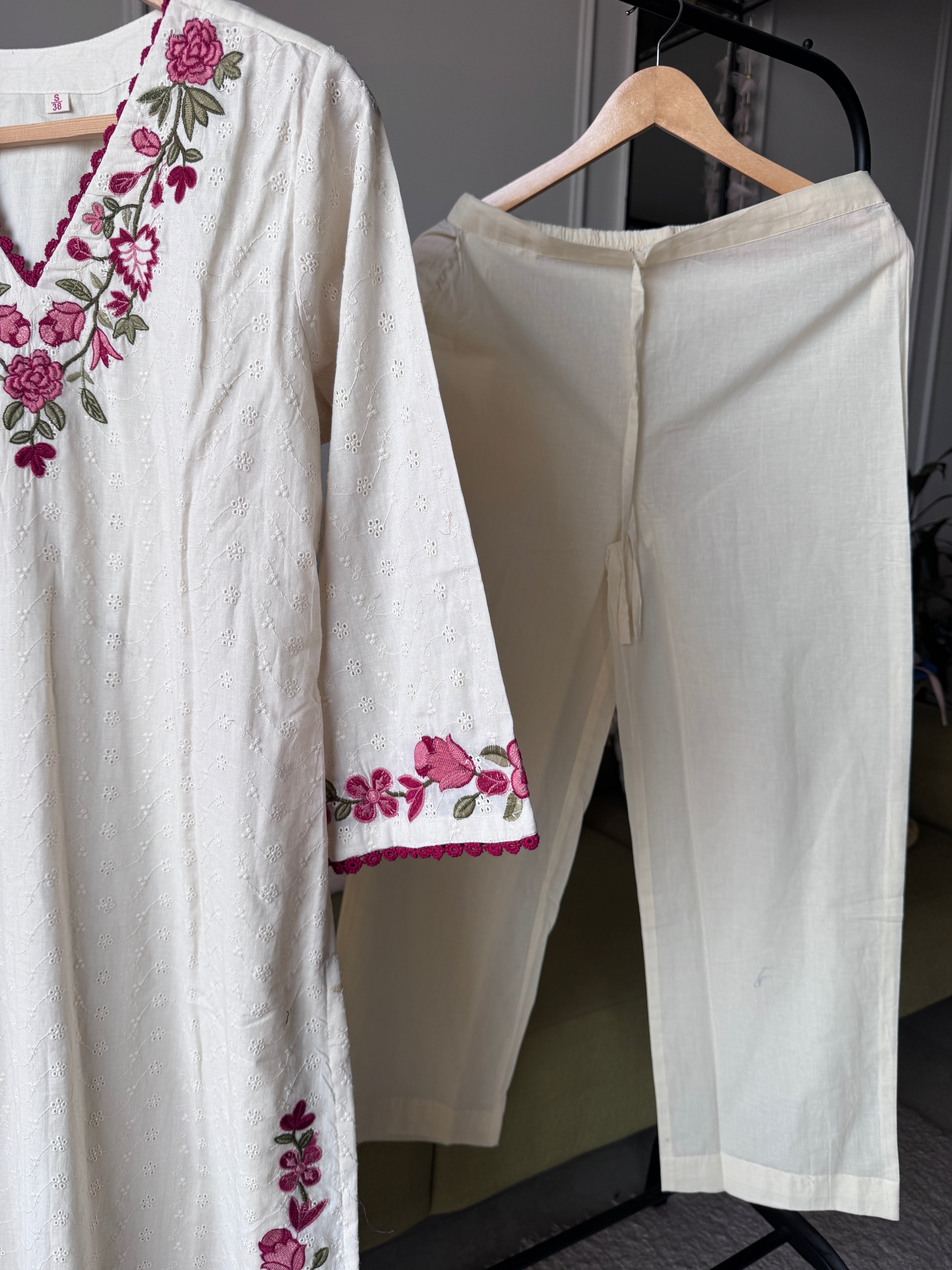 Mahima Embroided Cotton Dress- White