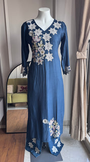Kinjal Embroided Cut Work Dress- Dusty Purple