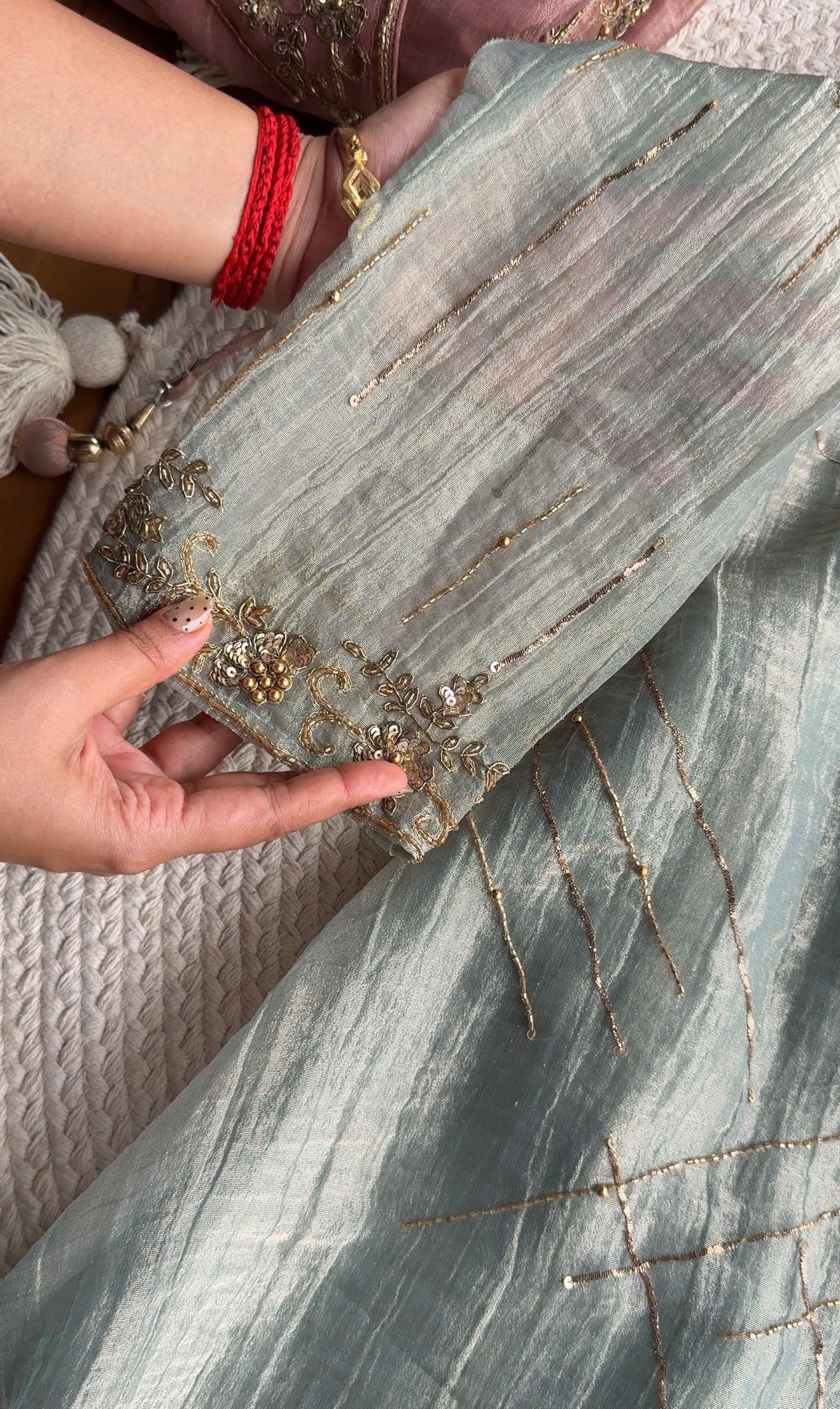 Khushi Handwork Angrakha Dress- Mint Green