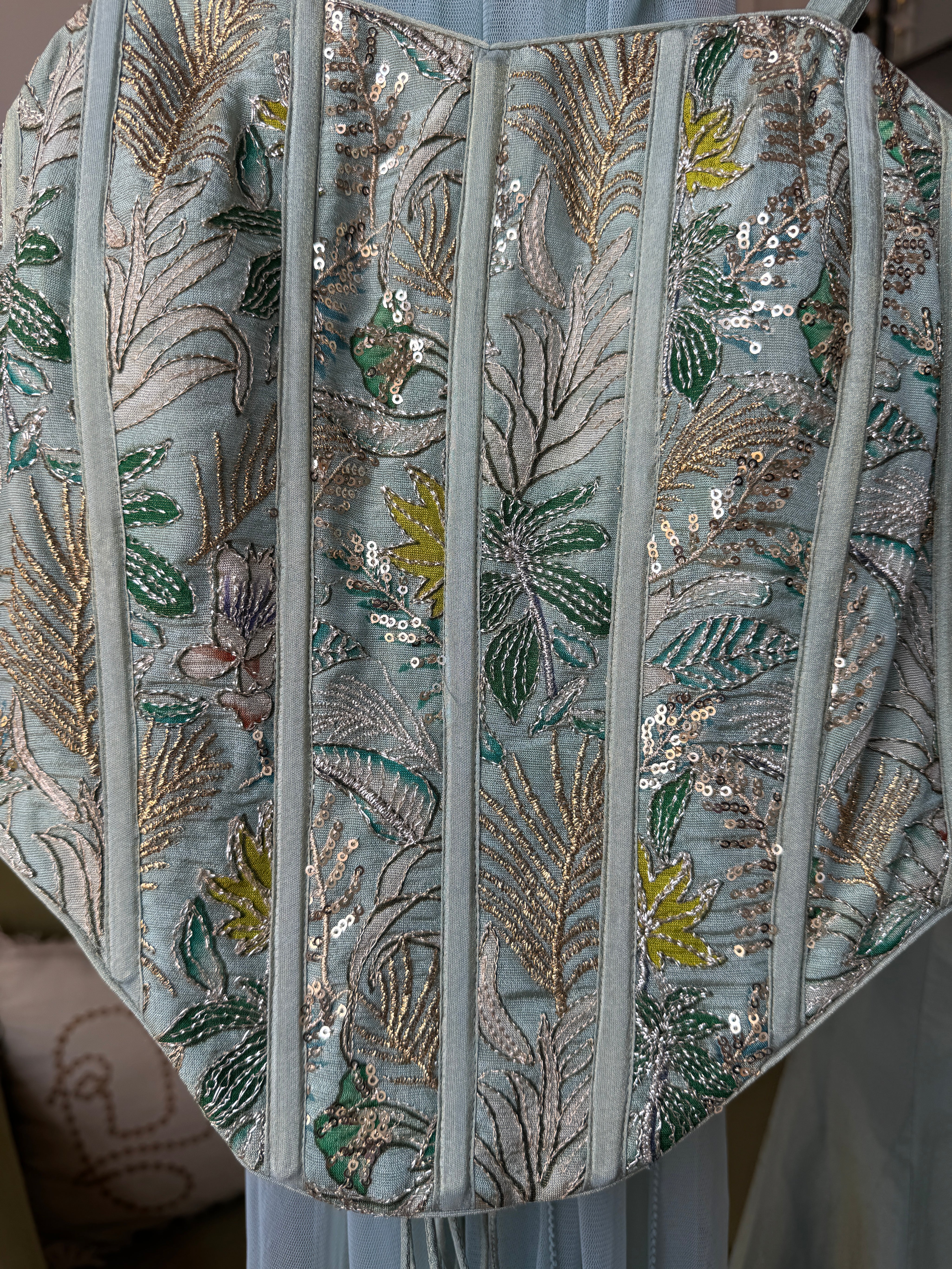 Pushti Corset Style Top With Bell Bottom Plazzo And Dupatta (Make to Order)