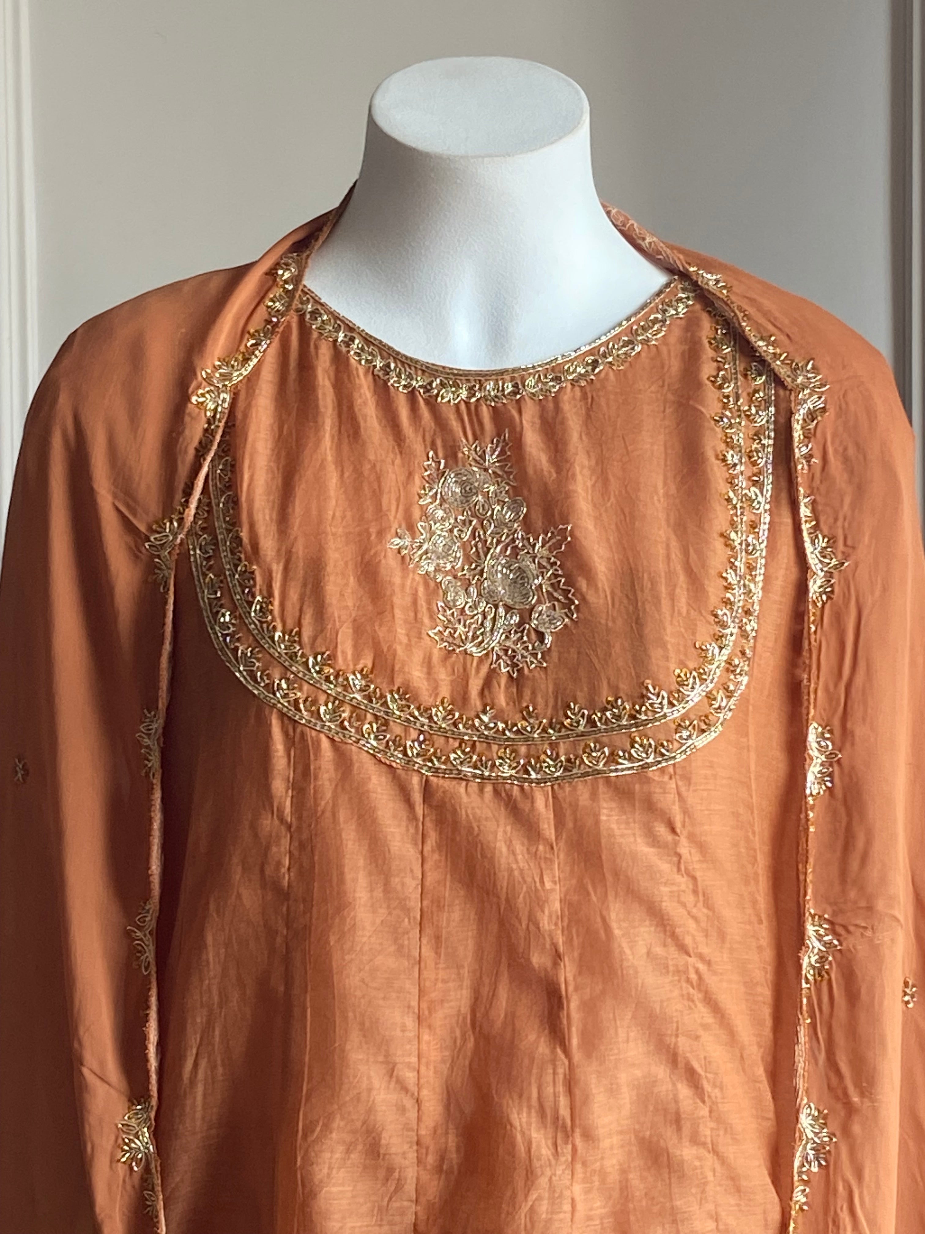 Sara Mul Chanderi Handwork Dress - Peach(Preorder 5 days )