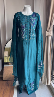 Ruchi Embroided Mirror Work Dress- Teal Blue