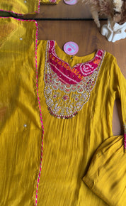 Veeral Bandhani Hand Work Aline Dress- Yellow