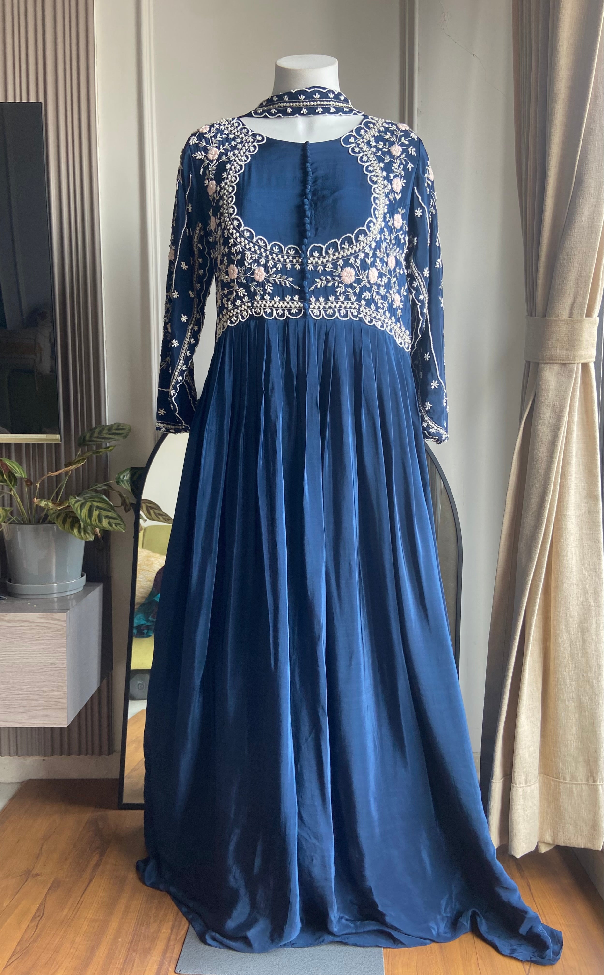 Prachi Embroidered gown with duppatta ( blue)