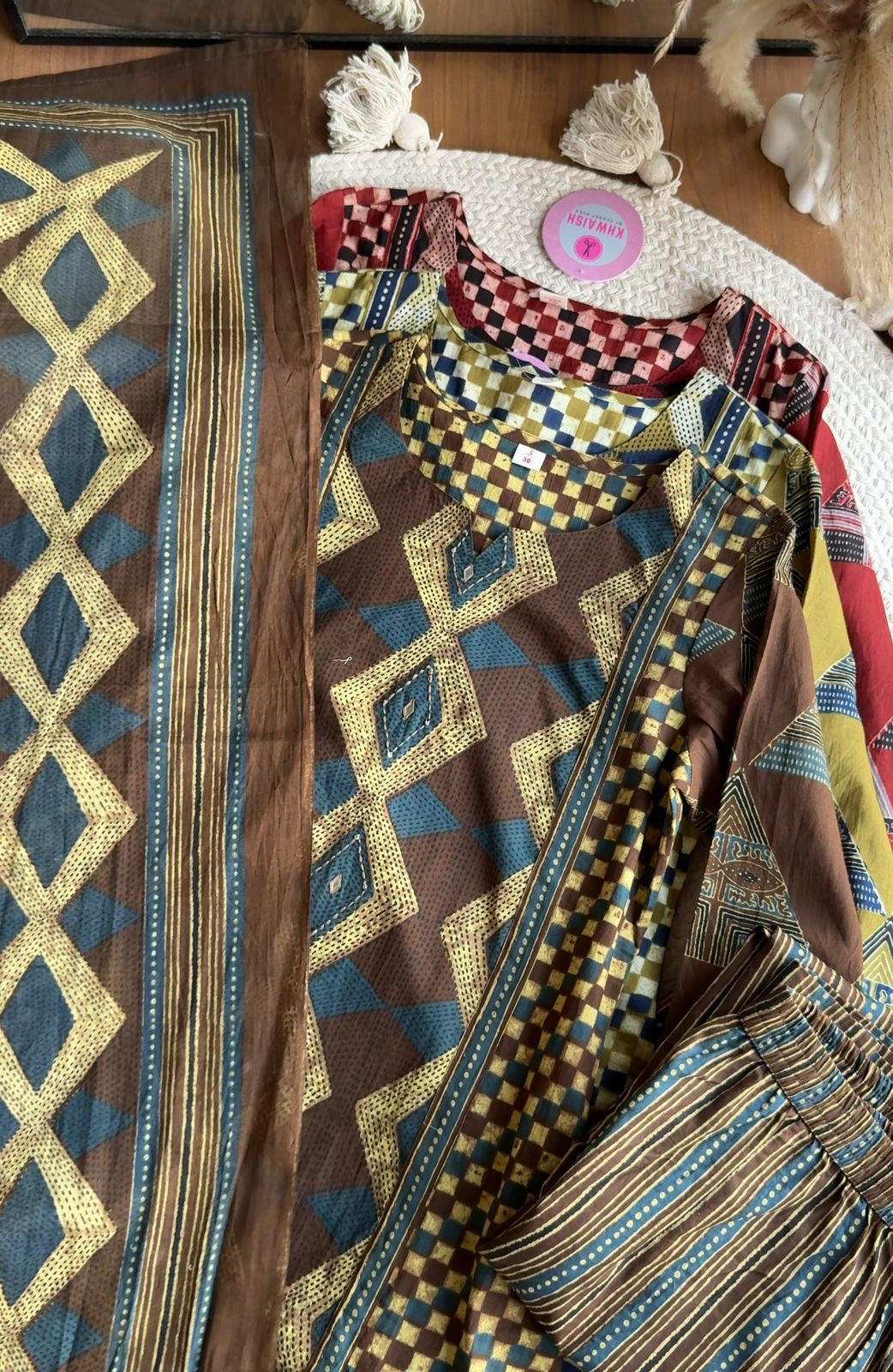 Heer Chequered Cotton Dress-Brown