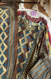 Heer Chequered Cotton Dress-Brown