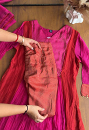 Rutvi Contrast Tissue And Mul Chanderi Dress - Rust ❣️