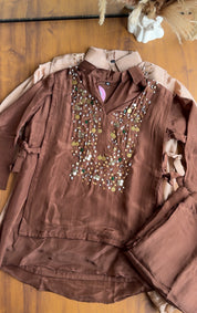 Vani Silk Coord Set- Brown