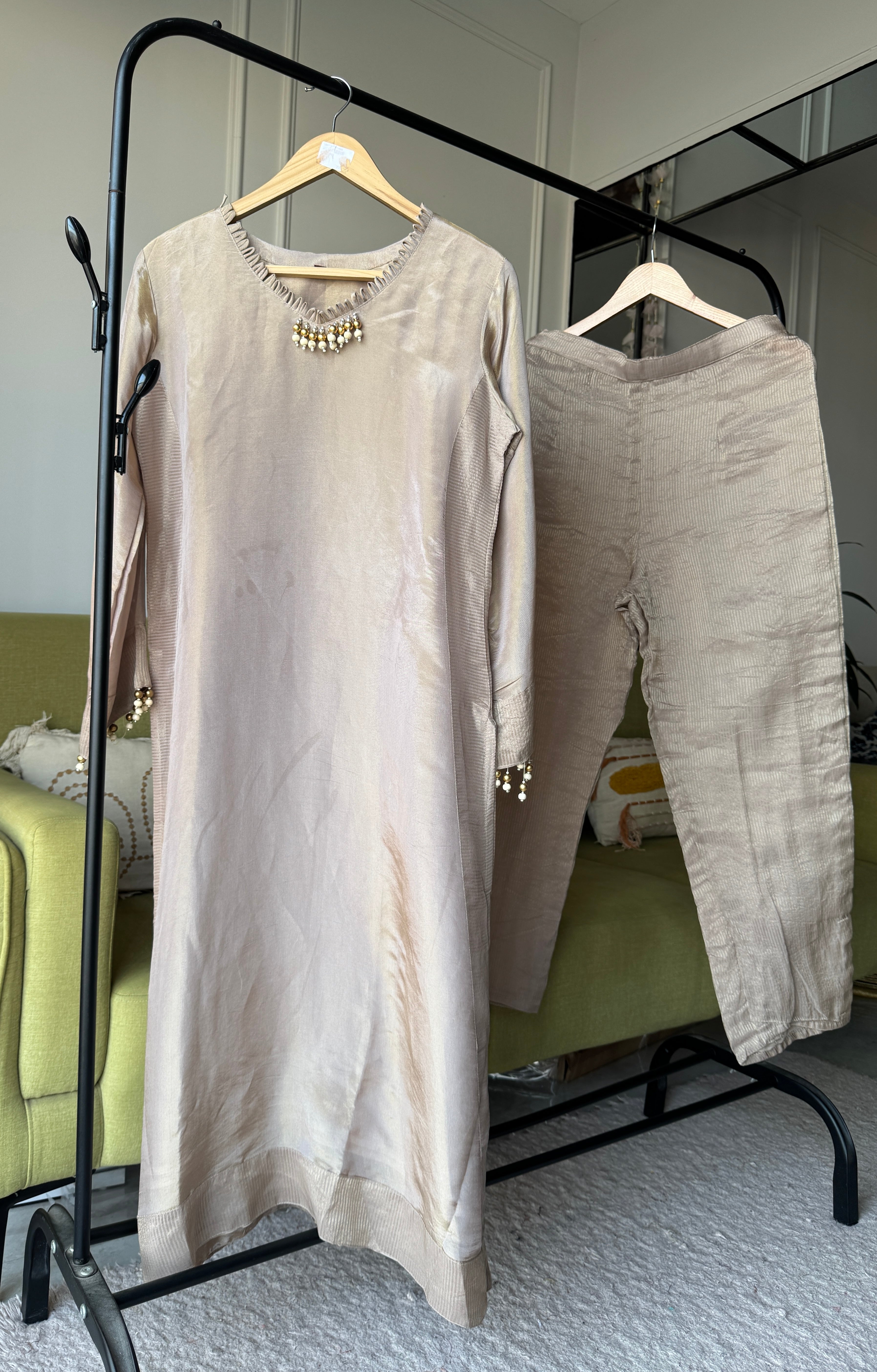 Vedika Tissue Organza Dress- Grey