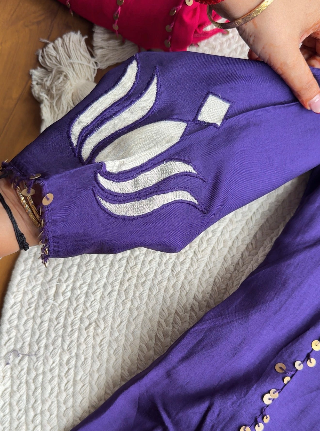 Tanisha Sequins All Over Scalloped Finishing DressWith Contrast Pants And Dupatta- Purple
