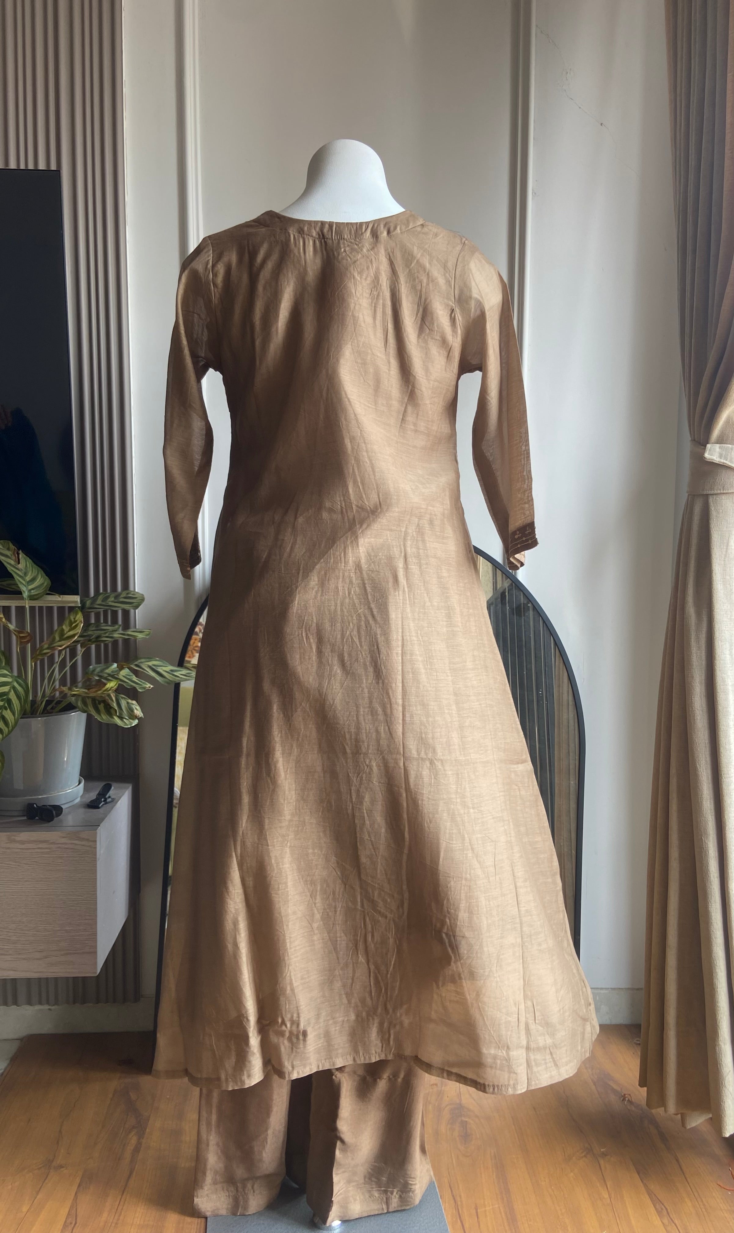 Gaurishika thread detailing mul  Chanderi dress- Beige