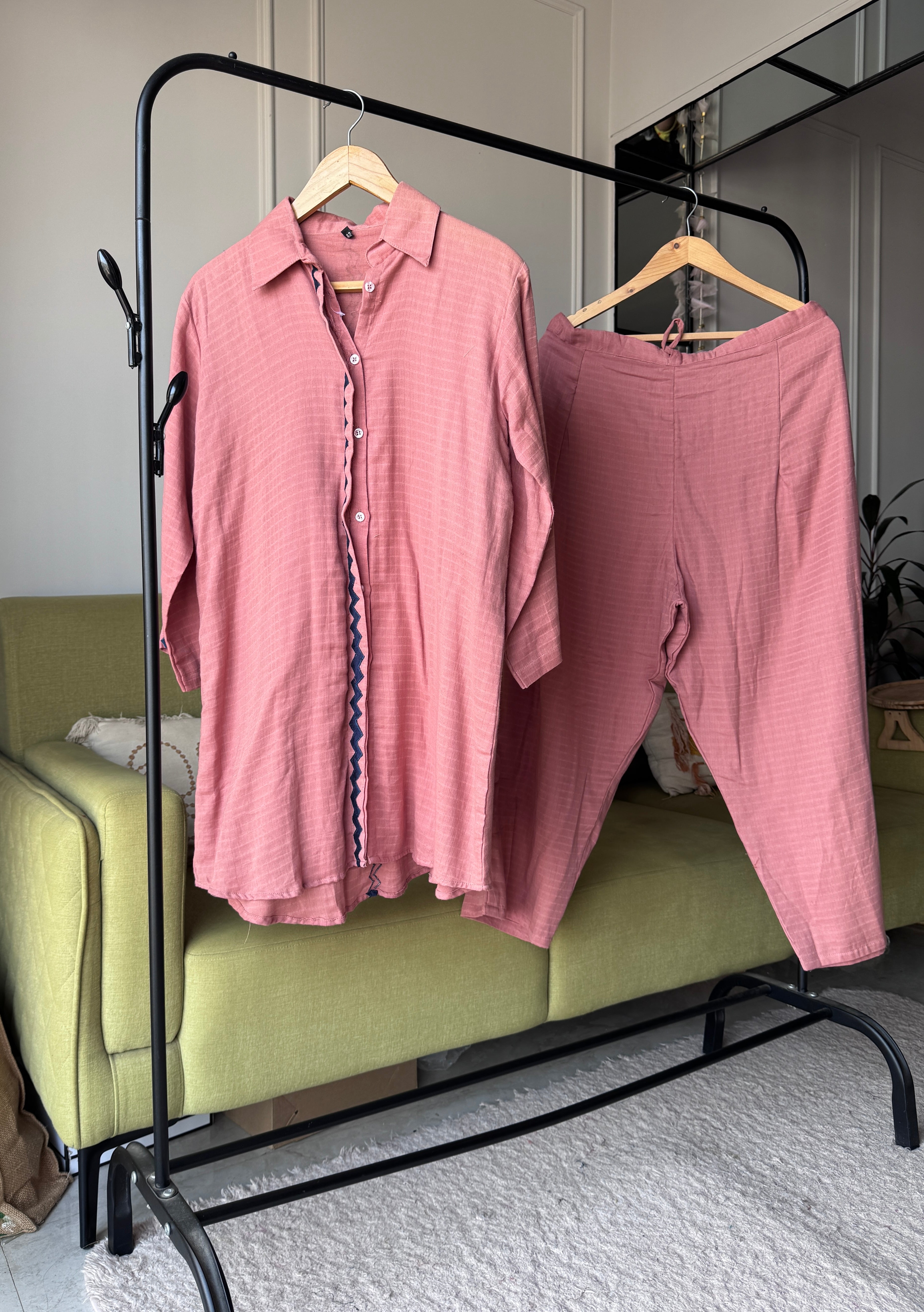 Cotton Embroidery Co-ord Set- Peach