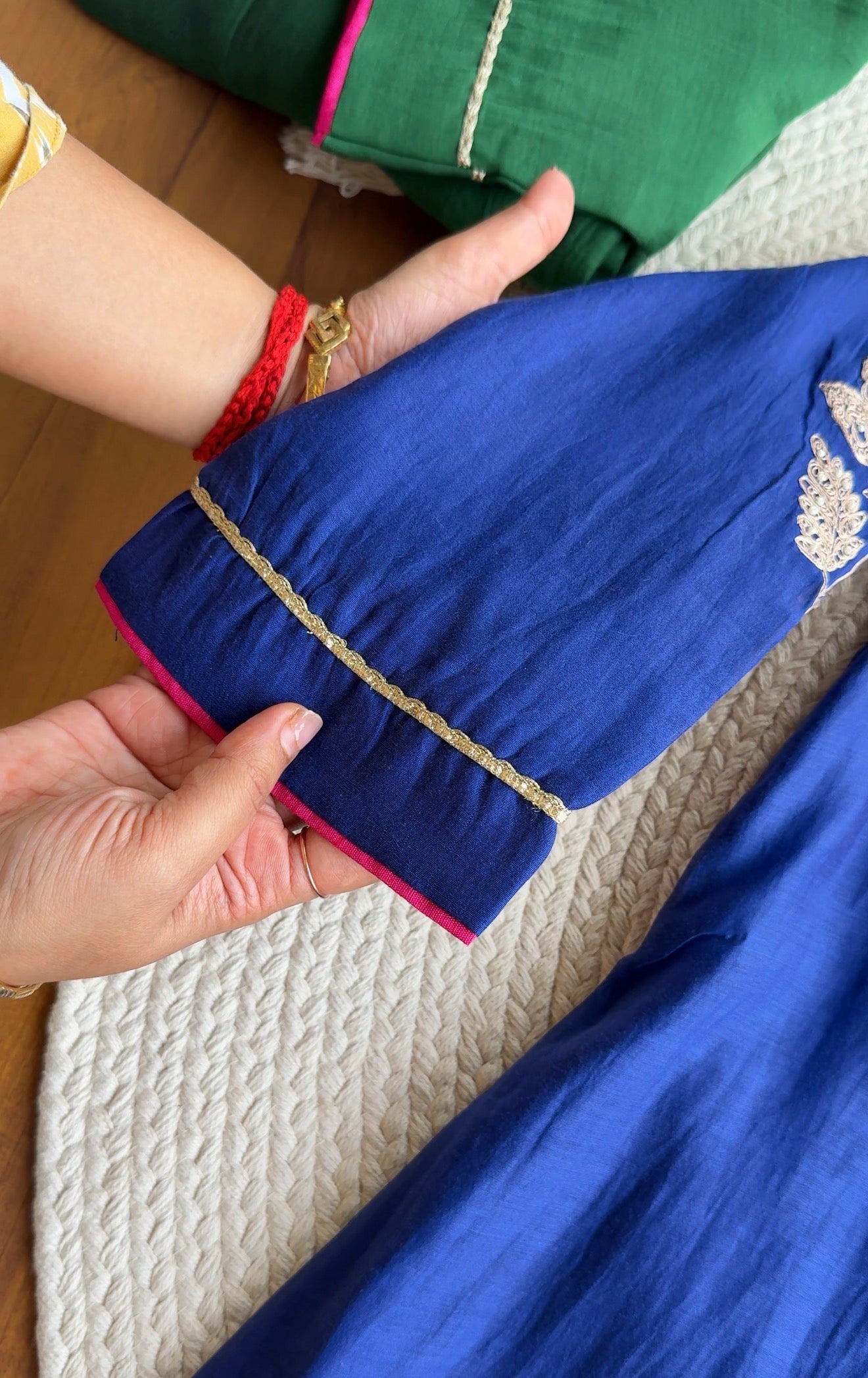 Charvi Contrast Dupatta Mul Chanderi Dress- Royal Blue