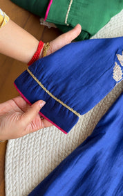 Charvi Contrast Dupatta Mul Chanderi Dress- Royal Blue