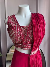 Rina Handwork Draped Sare with Plazzo Set- Maroon