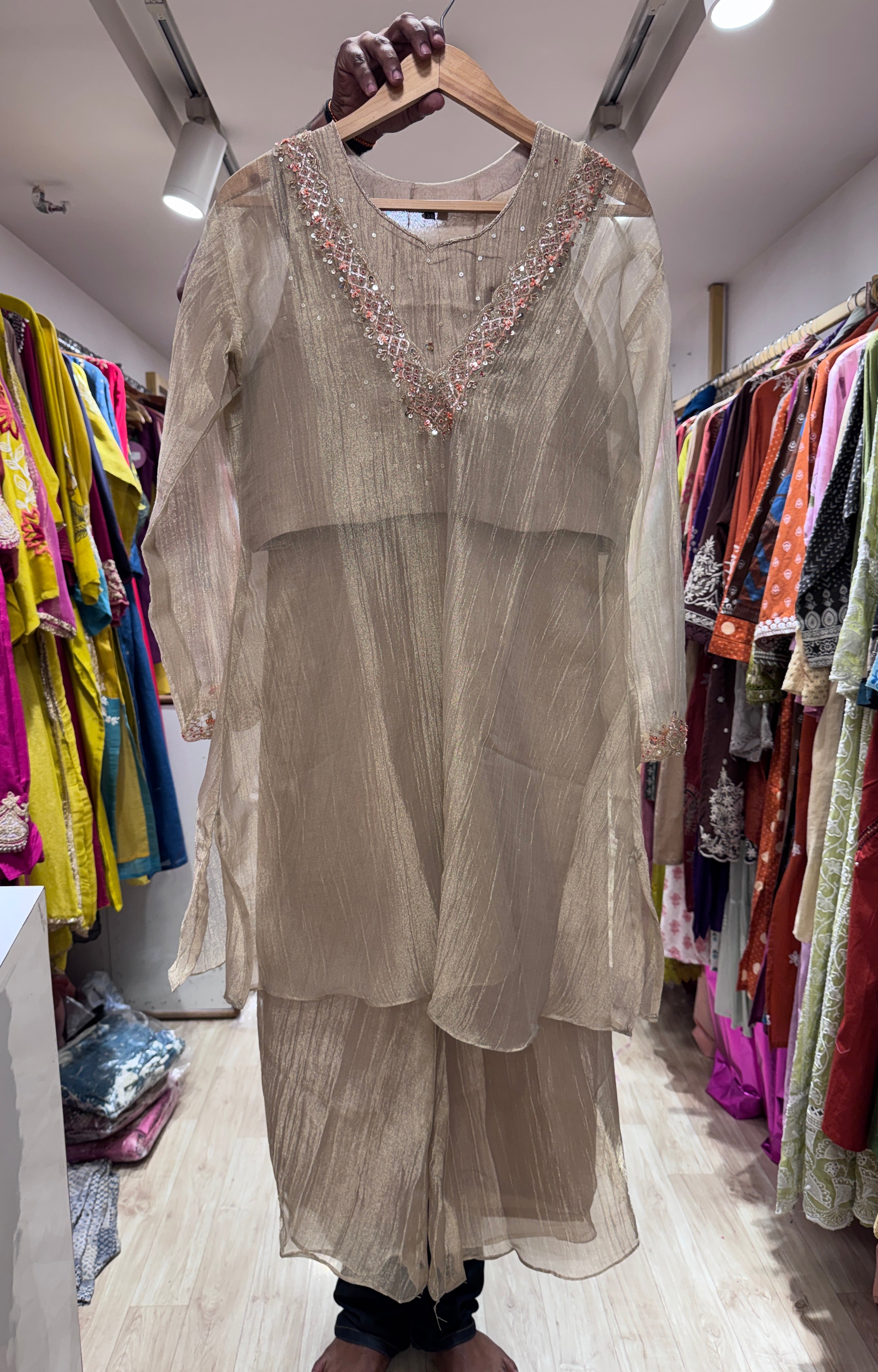 Shobha Handwork Coord Set- Champagne